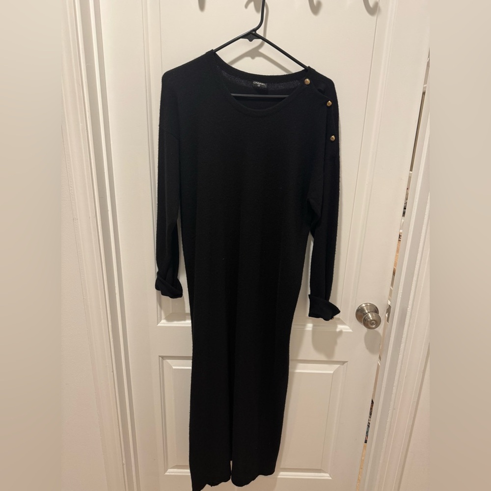 Vintage Chanel Black Long Sleeve Sweater Dress